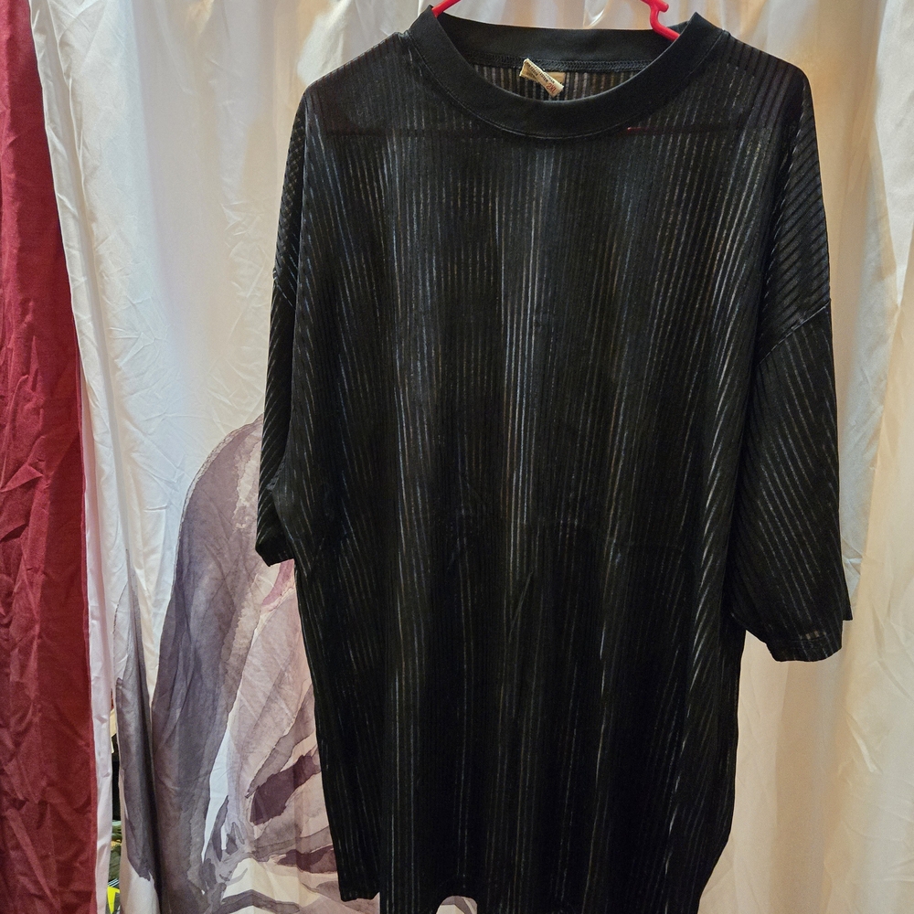 Black Sheer Striped Top by Button Bay